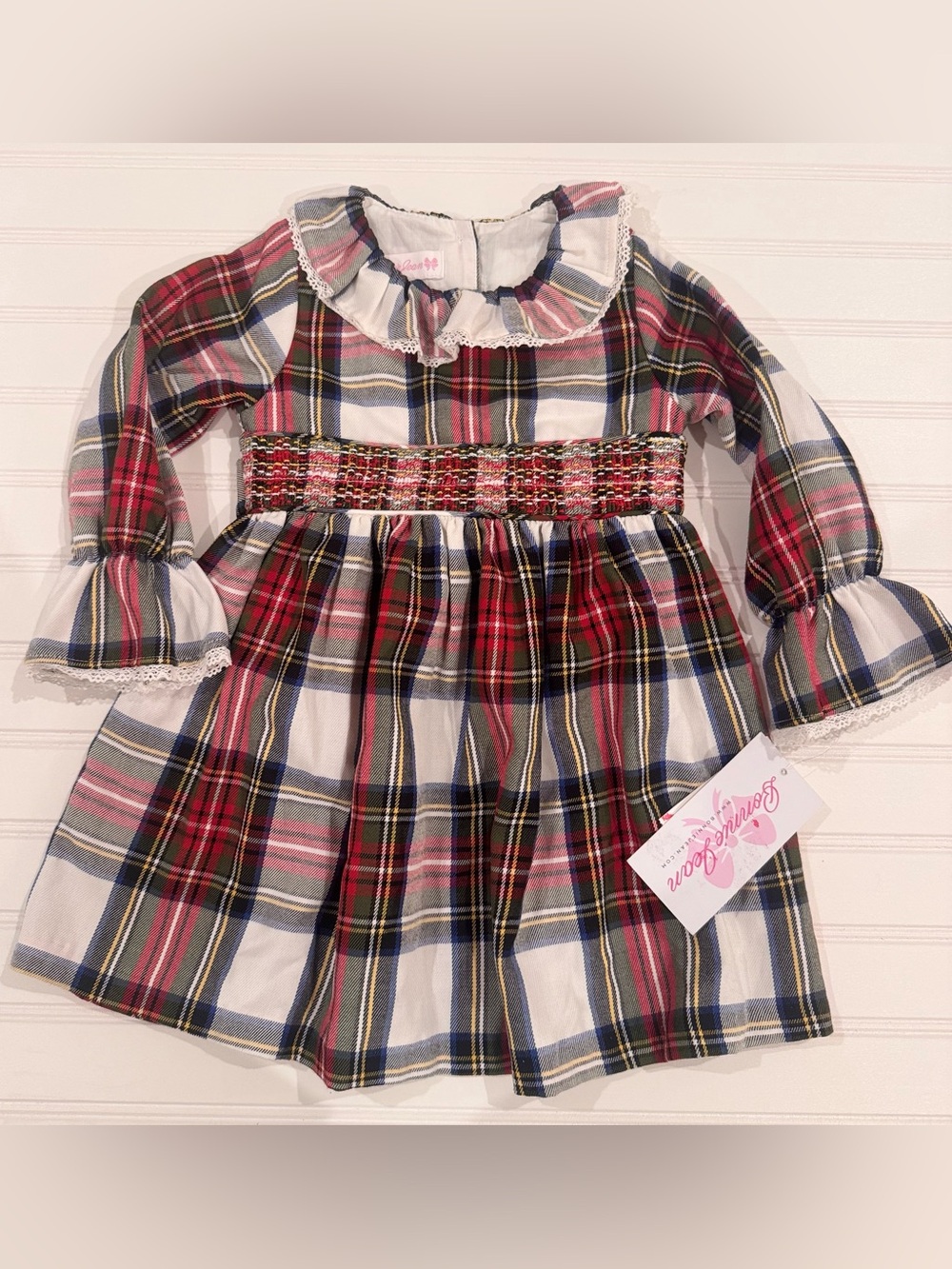 Bonnie Jean Girls 2T Christmas Plaid Holiday Dress Tartan Smocked NWT